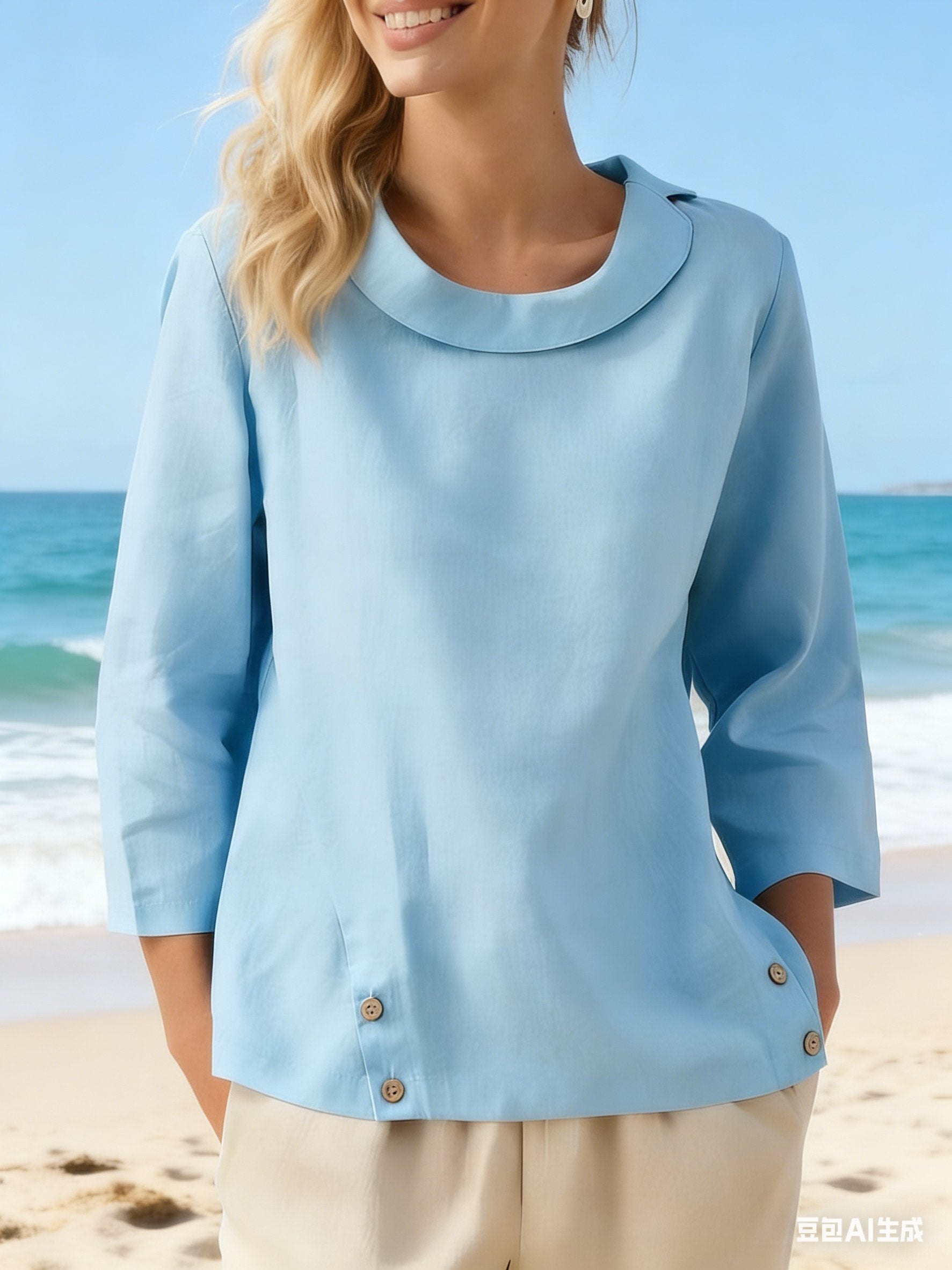 Women's Solid Color Casual V-Neck T-Shirt