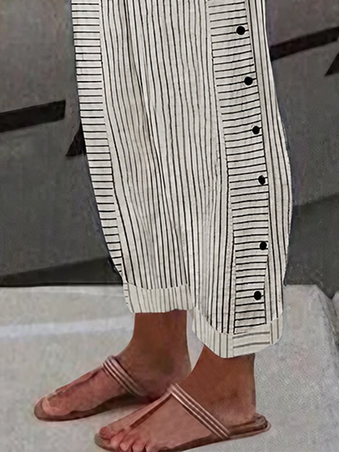 Jacquard striped printed button-down slacks