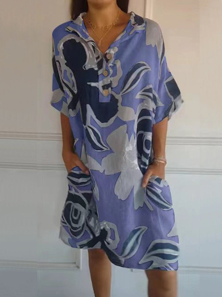 Women's Cotton and Linen Large Floral Pattern Printed Dress