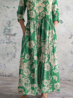 Women's V-neck Elegant Poppy Floral Print Cotton Dress