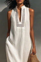 Women's Minimalist Sleeveless Maxi Dress With Cutout Neckline