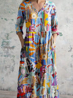 Women's Elegant Geometric Floral Print Cotton Dress