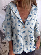 Women's Vintage Floral Art Print Casual Linen And Cotton Pocket Coat