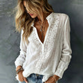 Women's Romantic White Rose Art Linen Blend Long Sleeve Tops
