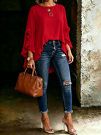 Women’s Shirt With Ruffled Sleeves And Asymmetrical Hem