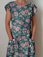 Women's Classic Floral Pattern Cotton and Linen Dress