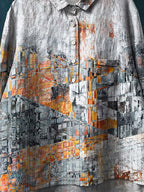 Vintage Abstract Painting Art Print Casual Cotton And Linen Shirt