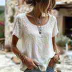 Women's White Floral Embroidered Art Cotton And Linen Comfortable Blended Cotton And Linen Top