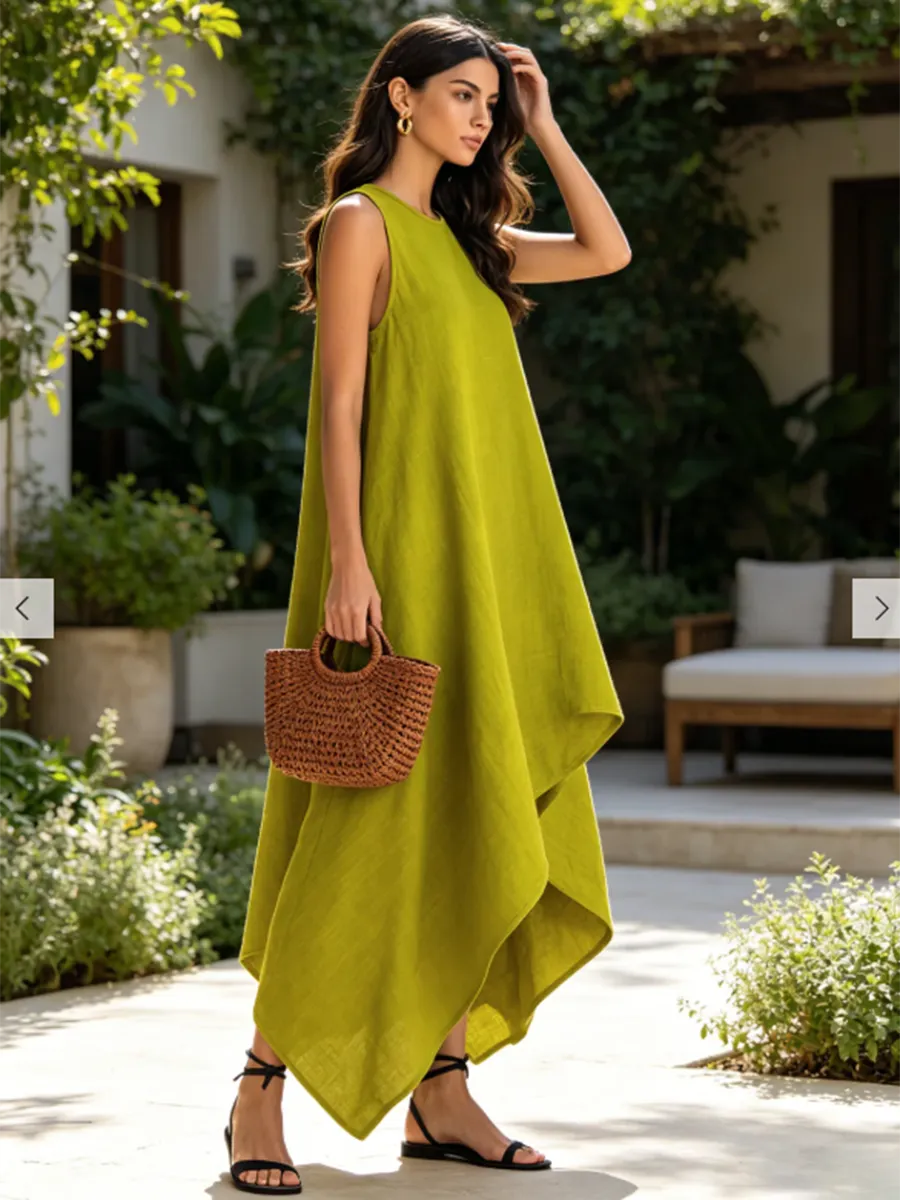 The New Minimalist — Asymmetrical Cotton-linen Dress