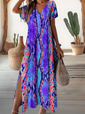 Women's V-Neck Neon Snakeskin Pattern Dress