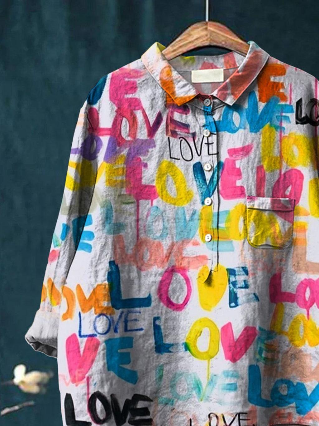 Women's Love Art Print Casual Cotton And Linen Shirt
