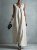 Women's V-neck Sleeveless Cotton-linen Dress