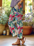 Women's Art Floral Loose  Pockets Casual Pants