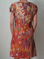 Women's Art Abstract Floral Pattern Cotton and Linen Dress