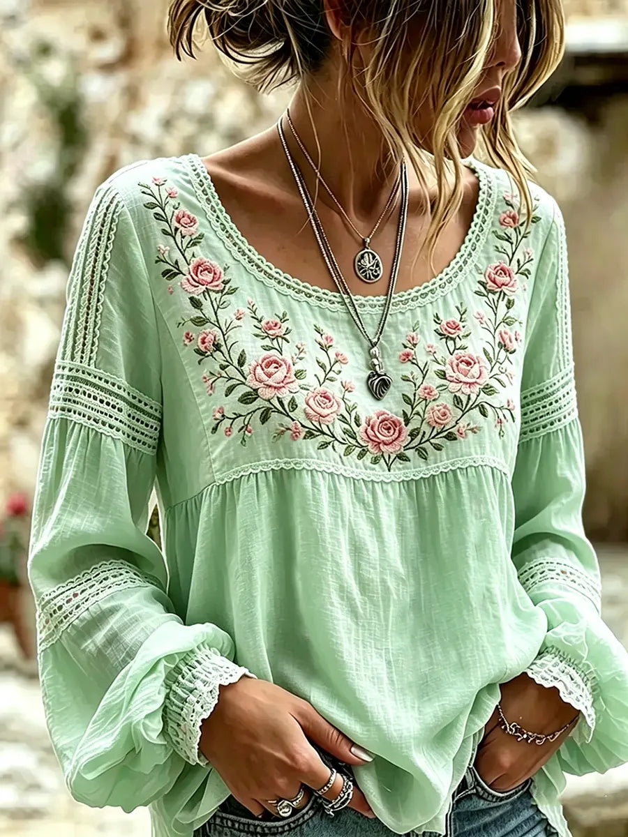 Women's Pastel Floral Lace Print Blouse