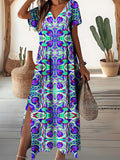 Women's V-Neck Peacock Tail Pattern Dress