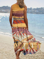 Women's Vintage Bohemian Geometric Pattern Round Neck Dresses