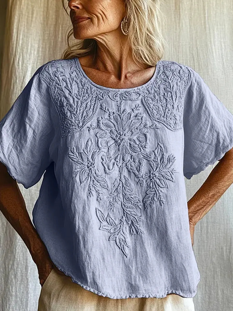 Women's Retro Floral Art Pattern Casual Cotton Shirt