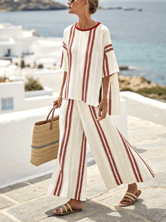 Women's Casual Loose Striped Pants Set