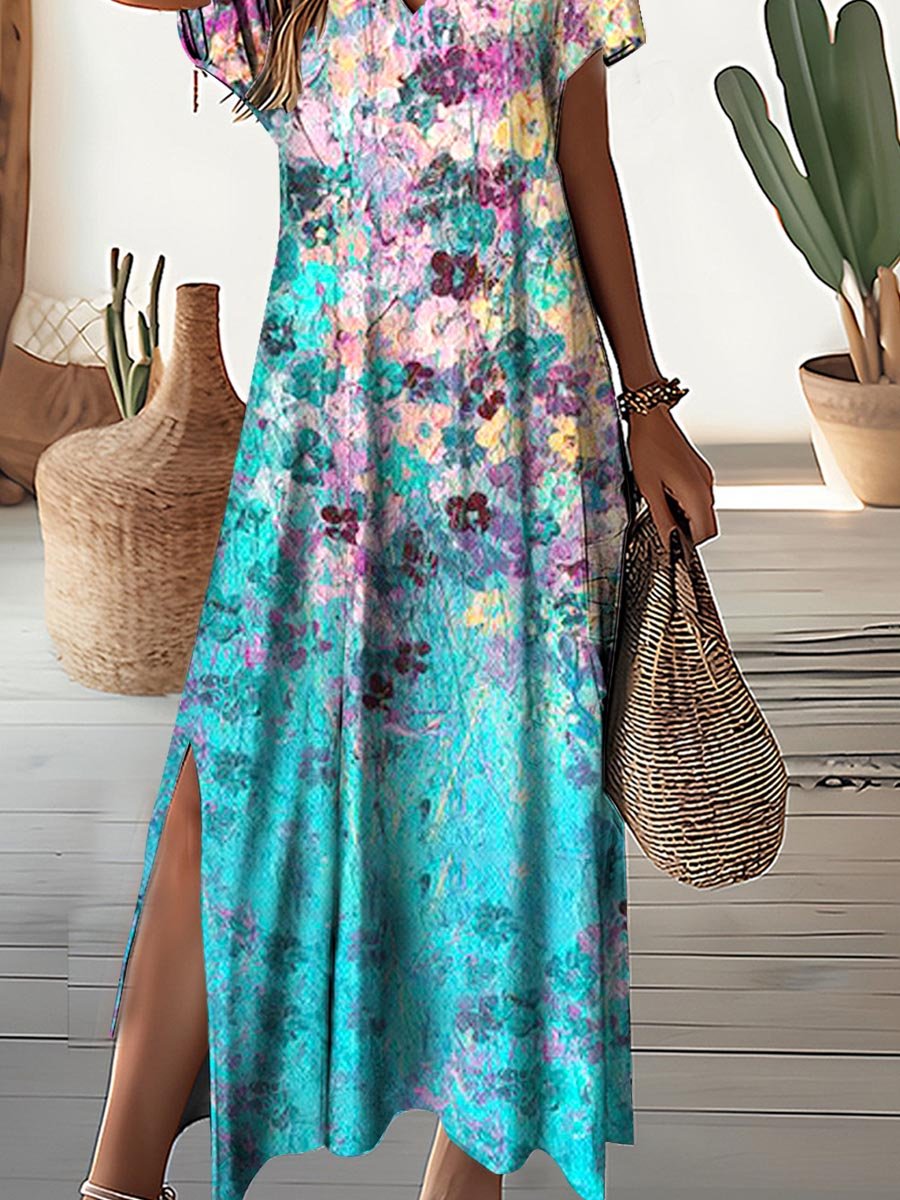 Women's Floral Print Resort V-Neck Dress