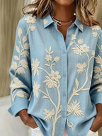 Women'S Casual Color-Blocked Print Shirt