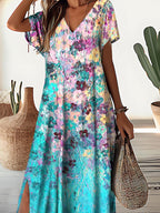 Women's Floral Print Resort V-Neck Dress