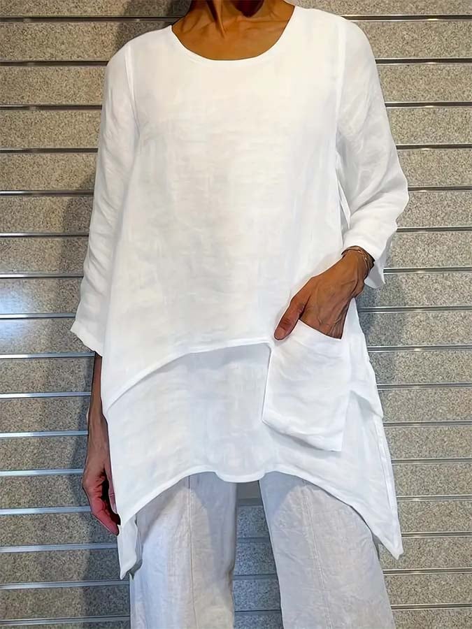 Women'S Layered Pocket Solid Color Top
