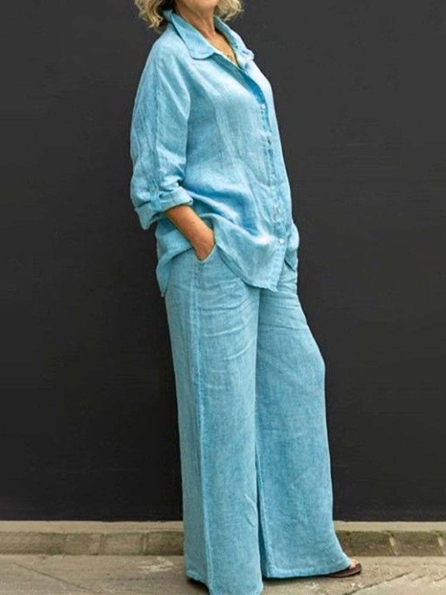 Women's Solid Color Loose Elegant Casual Shirt Suit