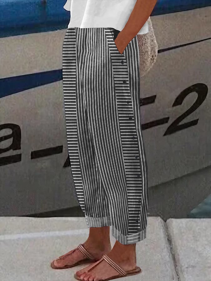 Jacquard striped printed button-down slacks