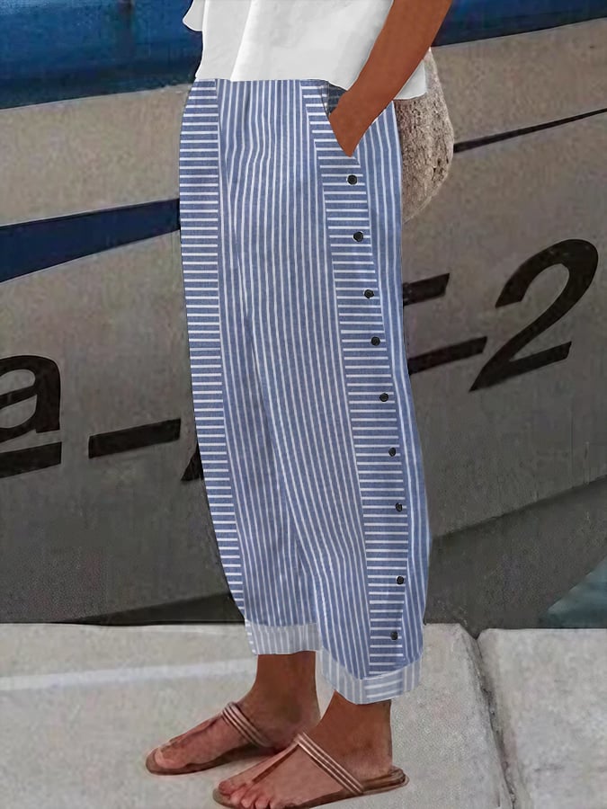 Jacquard striped printed button-down slacks