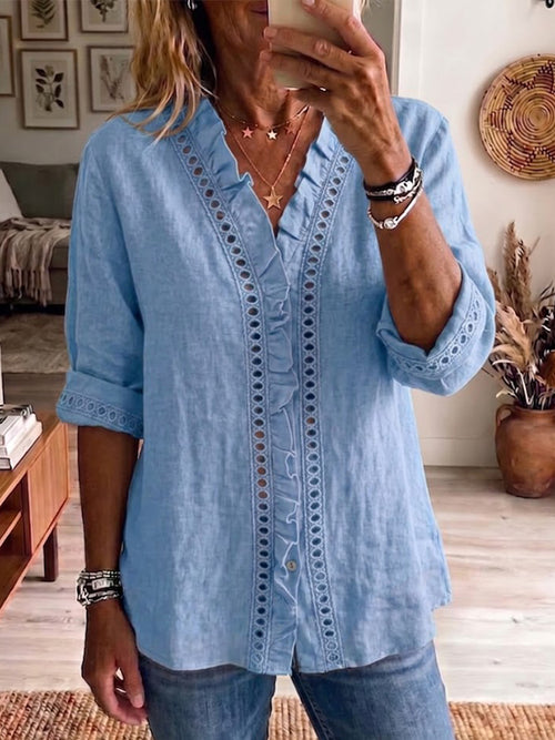 Casual Ruffled Linen And Cotton Shirt