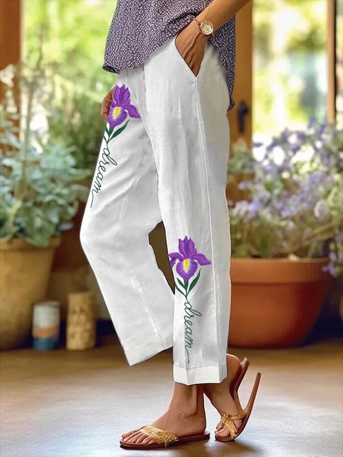Women's Alzheimer's Dream Purple Floral Casual Pants
