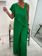Artistic Asymmetrical Top And Trousers Two-piece Set