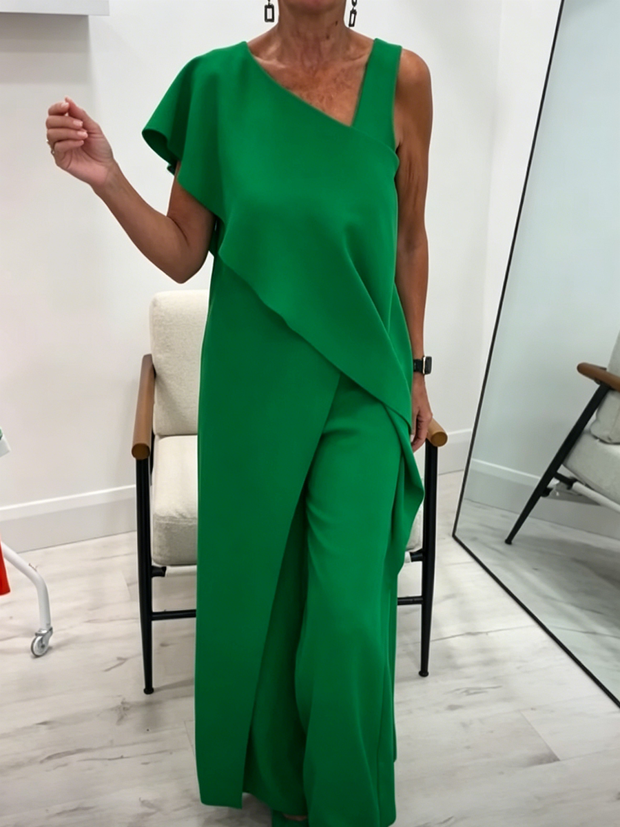Artistic Asymmetrical Top And Trousers Two-piece Set