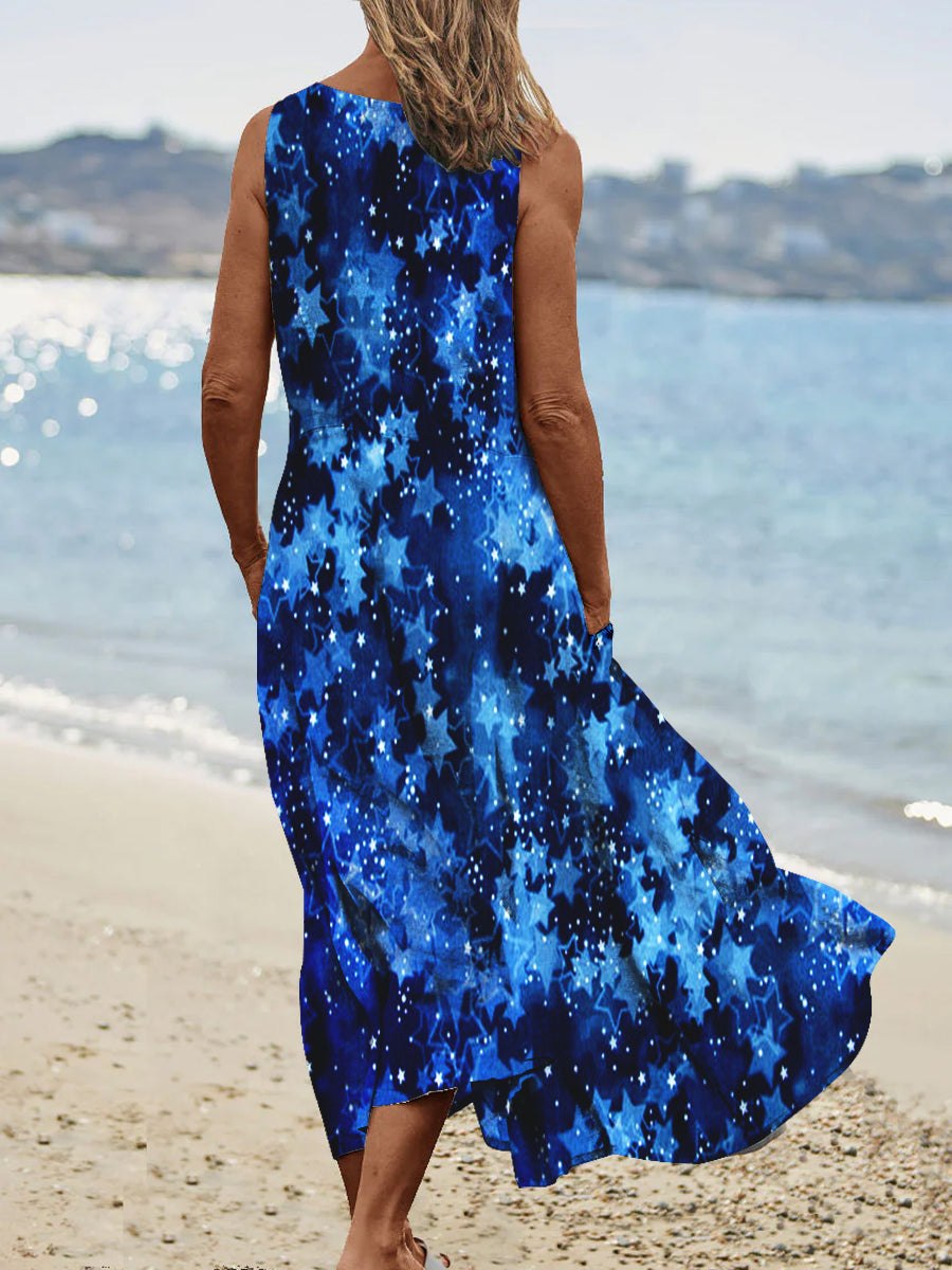Women's Vintage Neon Star Pattern Round Neck Dress