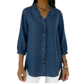 Women's Casual Ruffle V-Neck Shirt | Soft, Breathable & Flattering High-Low Hem