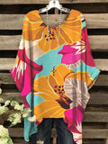 Women's Vintage Abstract Floral Pattern Crew Neck Top