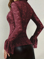 Women's Sexy Lace Trim Bell Sleeve Top