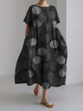 Ripples Inspired Japanese Pattern Linen Blend Maxi Dress