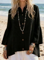 Women's Cotton And Linen Flared Long-Sleeved Shirt