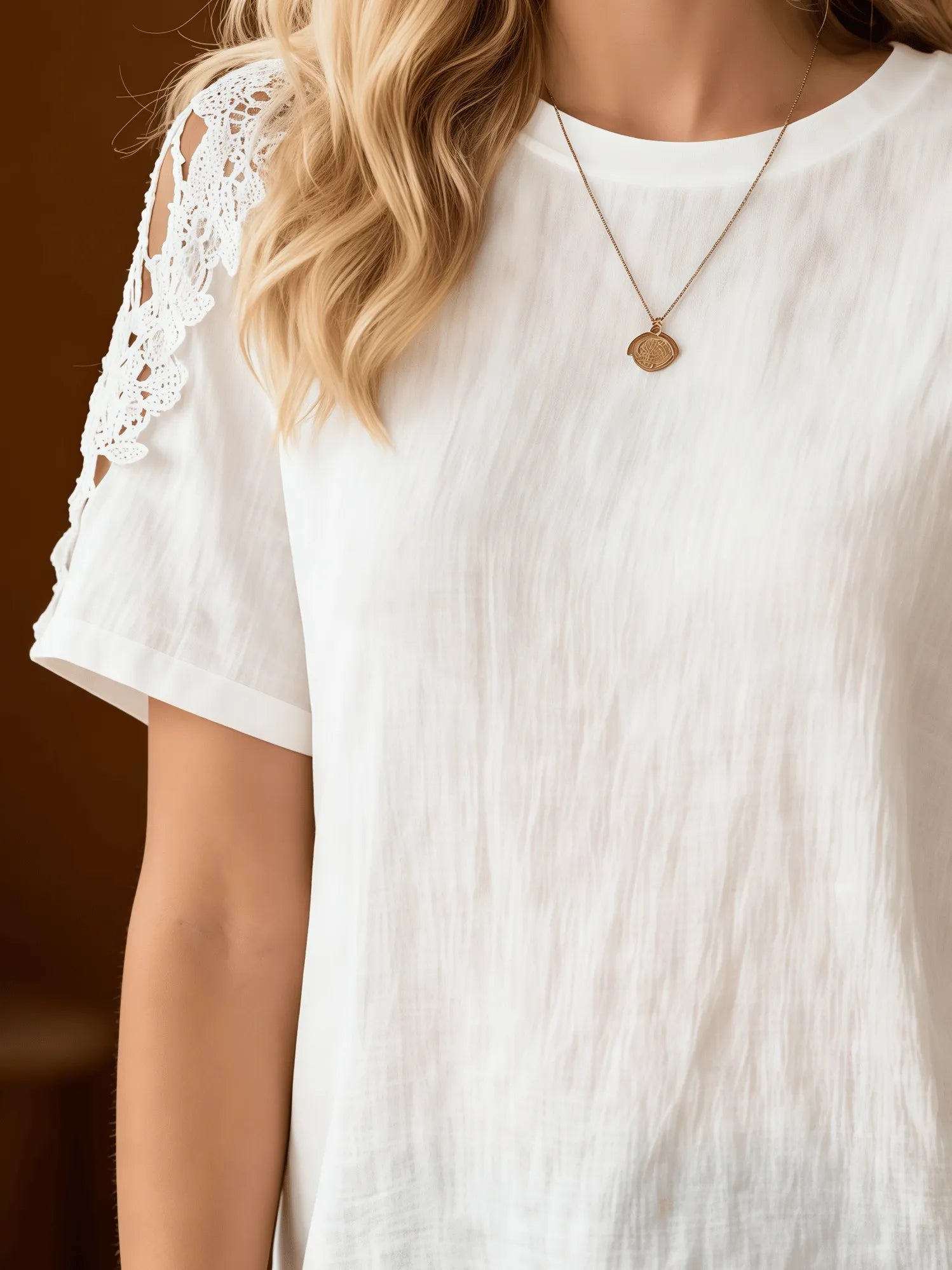 Women's Lace Short-Sleeved Round-Neck T-Shirt