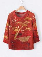 Vintage Japanese Art Print Casual Blouse