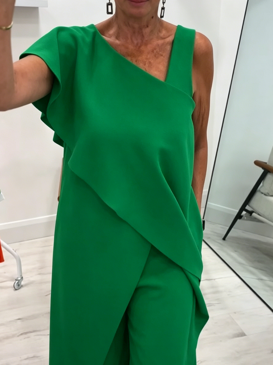 Artistic Asymmetrical Top And Trousers Two-piece Set
