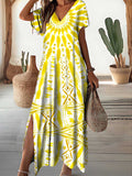 Women's V-Neck Knitted Floral Pattern Dress