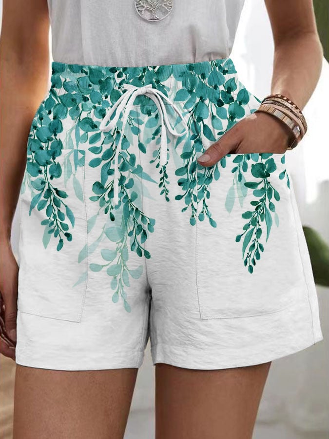 Women's Botanical Floral Design Pocket Patchwork Loose Casual Pants