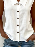 Women'S Solid Color Casual Collared Sleeveless Shirt