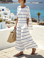 Women's Casual Loose Striped Pants Set