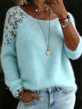 Lace Patchwork Long Sleeve Crew Neck Sweater