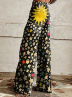 Women's Vintage Stars Print Casual Wide Leg Pants