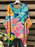 Women's Vintage Orange Abstract Pattern Crew Neck Top